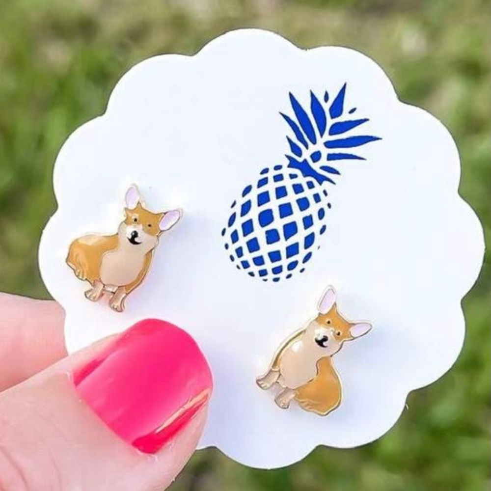 Prep Obsessed Yellow Corgi Enamel Stud Earrings